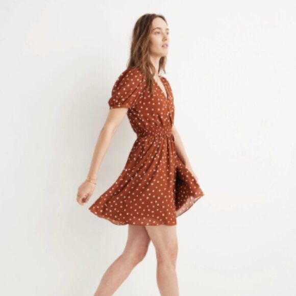 Madewell Smocked-Waist Mini Dress Inkspot Dots Large - Picture 1 of 6